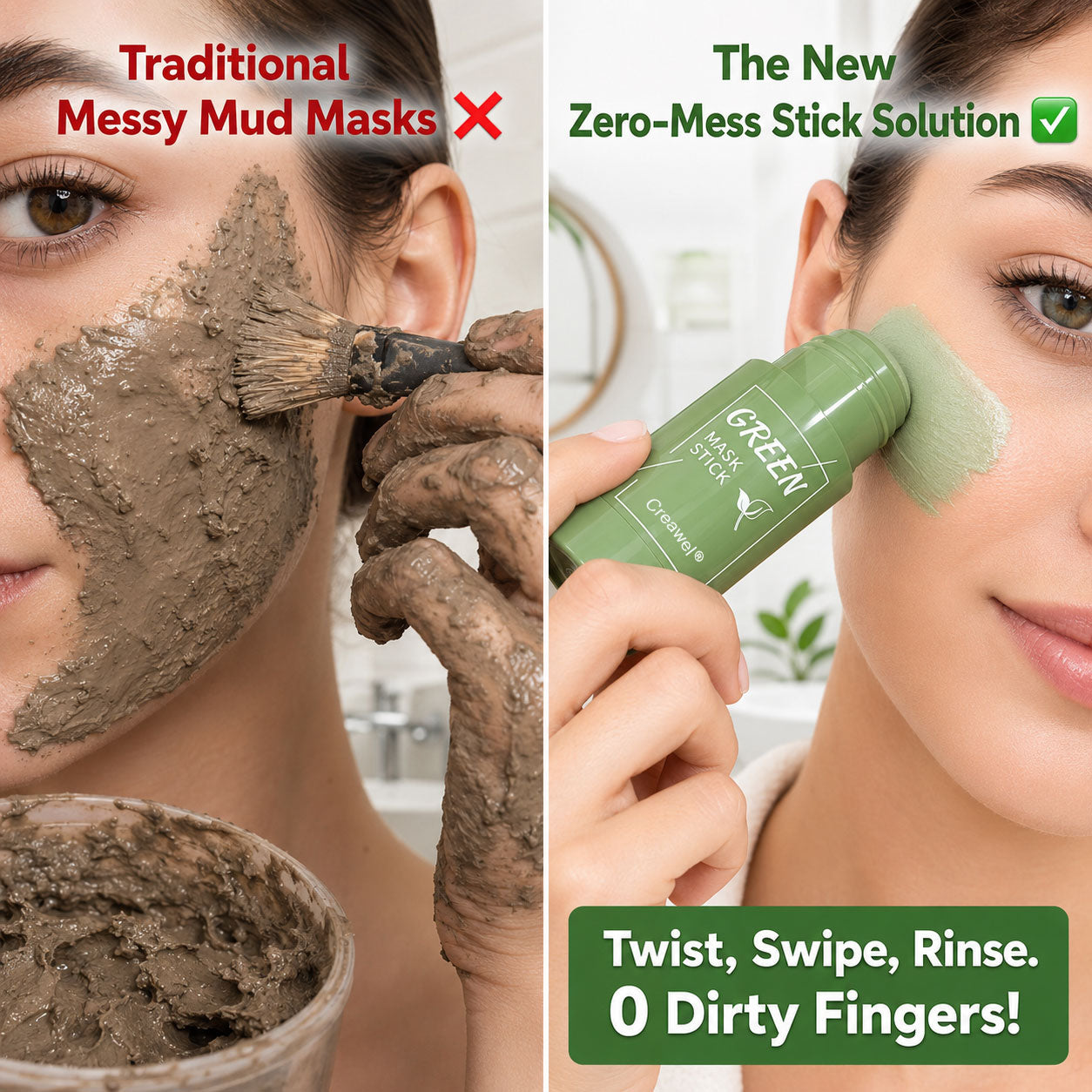 Creawel ®Clear Pores in 10 Minutes! The No-Mess Green Tea Stick for Flawless, Oil-Free Skin.