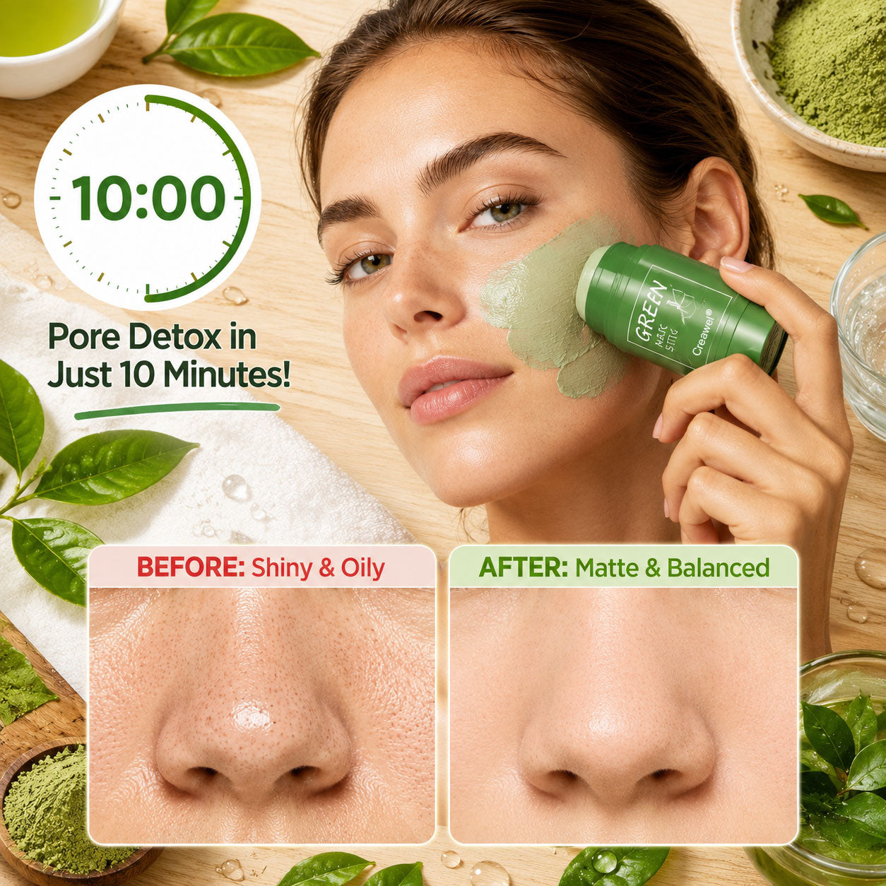 Creawel ®Clear Pores in 10 Minutes! The No-Mess Green Tea Stick for Flawless, Oil-Free Skin.
