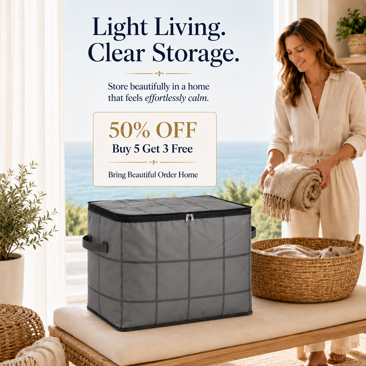 Spacious Moving Storage Bin, Zippered Organizer for Quilts, Bedding & Sweaters, Large Capacity Fabric Bag for Moving Day, Closet & Bedroom Use