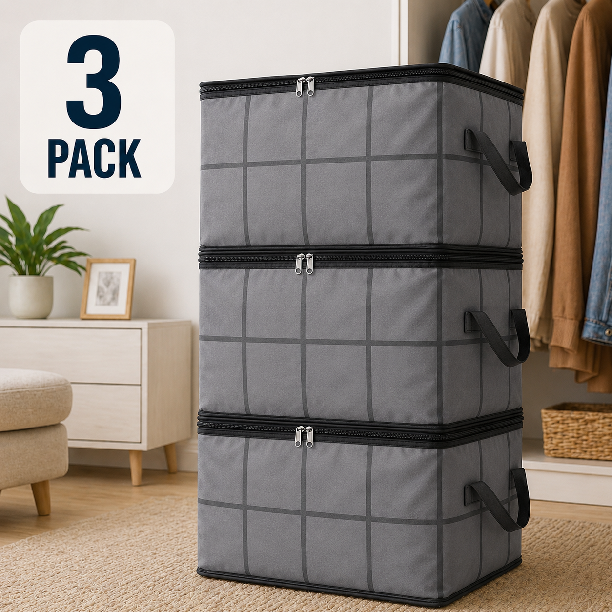 Spacious Moving Storage Bin, Zippered Organizer for Quilts, Bedding & Sweaters, Large Capacity Fabric Bag for Moving Day, Closet & Bedroom Use