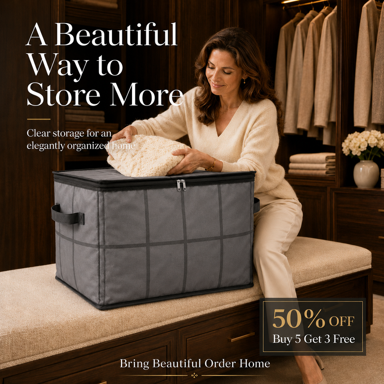 Spacious Moving Storage Bin, Zippered Organizer for Quilts, Bedding & Sweaters, Large Capacity Fabric Bag for Moving Day, Closet & Bedroom Use