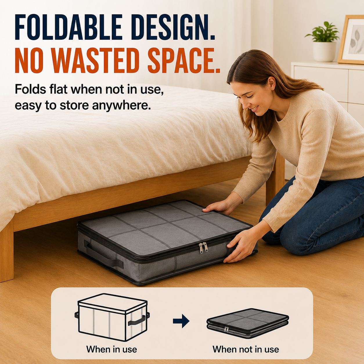 Spacious Moving Storage Bin, Zippered Organizer for Quilts, Bedding & Sweaters, Large Capacity Fabric Bag for Moving Day, Closet & Bedroom Use
