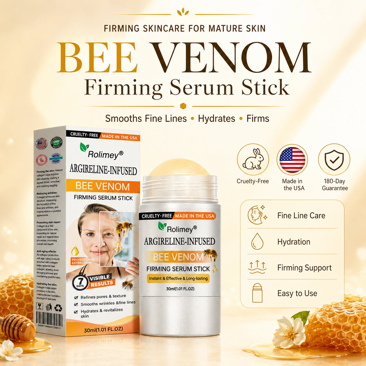 Made and Shipped from US Rolimey® Argireline-infused Bee Venom Firming Serum Stick(⏳LAST DAY 70% OFF)✨