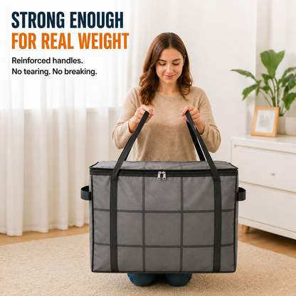 Spacious Moving Storage Bin, Zippered Organizer for Quilts, Bedding & Sweaters, Large Capacity Fabric Bag for Moving Day, Closet & Bedroom Use
