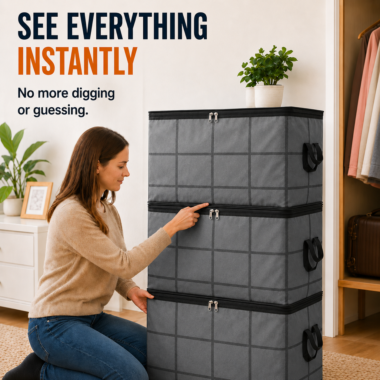Spacious Moving Storage Bin, Zippered Organizer for Quilts, Bedding & Sweaters, Large Capacity Fabric Bag for Moving Day, Closet & Bedroom Use