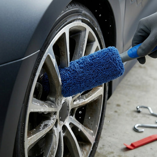 Korakuna Ultimate Scratch-Free Rim Brush - Soft Microfiber Wheel Detailing Tool for Premium Finishes - Non-Slip Handle Car Brush for Delicate Wheels and Spokes