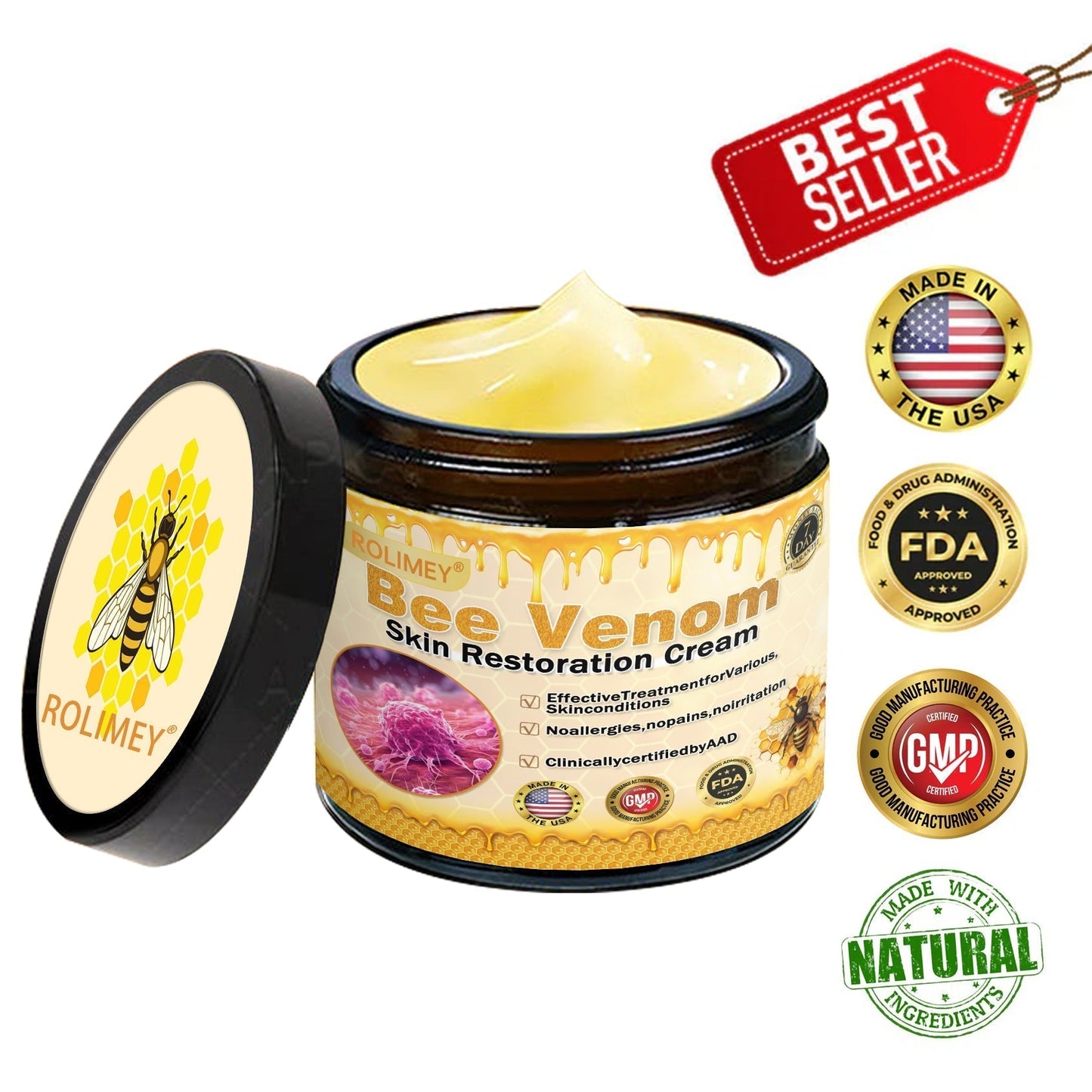 🌟💛 Rolimey® Bee venom Pro Comprehensive Cream —Tightening for Skin Types 🔥