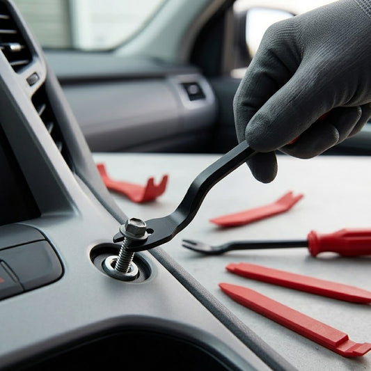 Korakuna 5 Pcs Auto Trim Removal Tool Set - Non-Marring Nylon Pry Bar Kit for Car Dash Radio Audio Panel Interior Removal & Installer - Professional Car Disassembly Tools with Fastener Remover