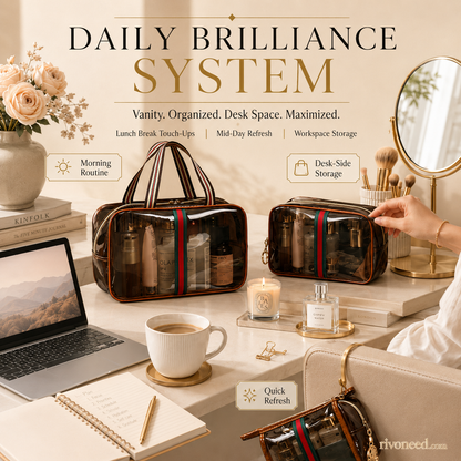 3PCS New Retro Vintage Vanity Bag, Large Capacity Makeup Organizer for Women, Ladies Travle Storage Case, Waterproof Transparent Toiletry Bag, Portable Skincare Storage Case